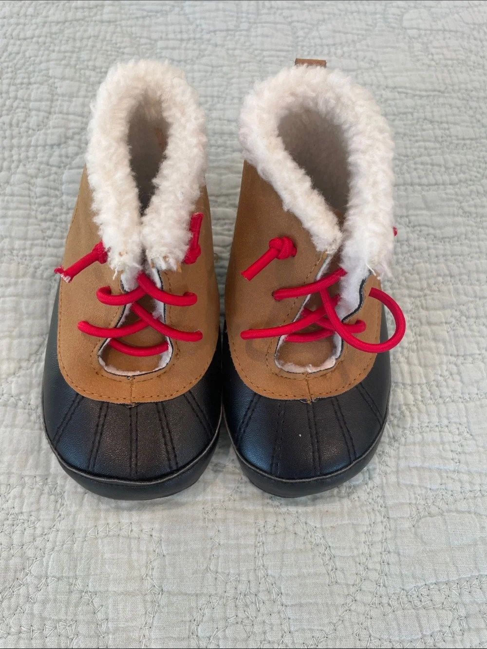 Kids Waterproof Duck Boots with Faux-Fur Trim in Brown, Black and Red